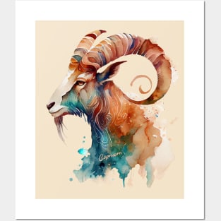 Zodiac Sign CAPRICORN - Watercolour Illustration of Capricorn Posters and Art